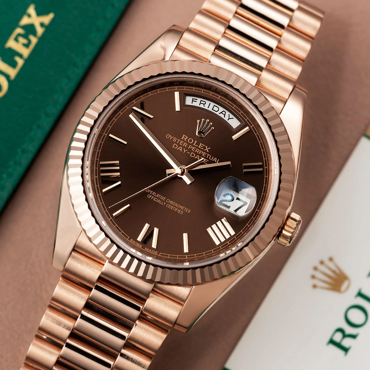 Brown Color Watch Oyster Perpetual Day-Date Brown Dial Men's Watch