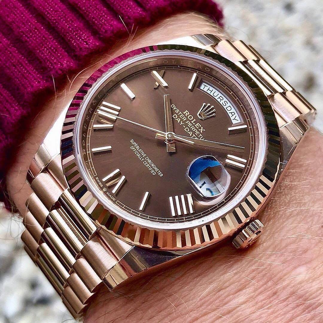 Brown Color Watch Oyster Perpetual Day-Date Brown Dial Men's Watch